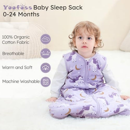 Yoofoss Baby Sleep Sack 0-6 Month 2.5TOG 100% Organic Cotton 2-Way Zipper