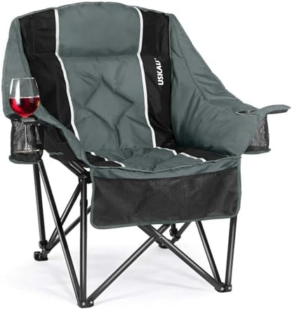 Oversized Camping Chair for Adults - Heavy Duty 400 lbs Padded Folding Chair with Wine Glass Holder, 2 Cup Holders & Side Pockets, Portable Carry Bag for RV, Tailgating, Lawn