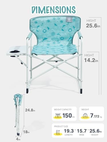 EVER ADVANCED Kids Directors Chair with Side table for Camping, RV & Sports, Padded Kid Outdoor Seat with Safety Lock, Lightweight Portable Camp Chairs for Beach, Balcony, Patio, Supports 150lbs Green