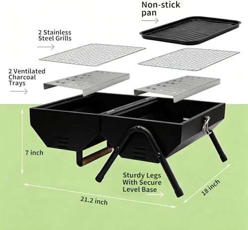 Tabletop Charcoal Grill, Portable Foldable Tabletop BBQ Grill with Dual Sided Griddle & Grill, Compact Folded Design, Thickened Body for Camping, Picnic & Outdoor Cooking