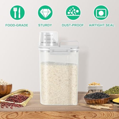 TBMax Rice Storage container 4 Lbs, Small Rice Dispenser with Measuring Cup, Grey Cereal Containers Flour Bin, Kitchen Food Storage Container and Pantry Organizers, Pet Dog Cat Food Dispenser