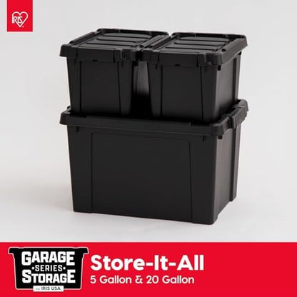IRIS USA 6-Pack 20 Gal Heavy Duty Lockable Storage Totes with Lids, Black