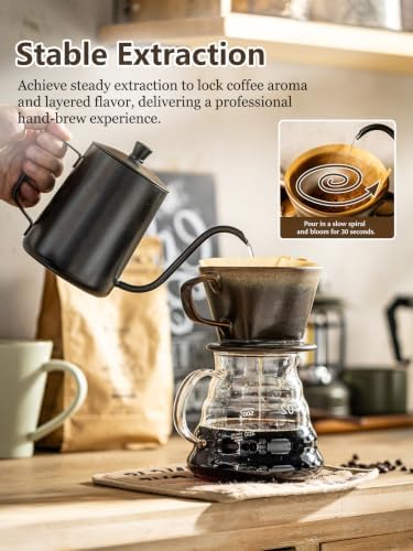 Gomakren Pour Over Coffee Maker 3 Hole Cone Brewer, Ceramic Coffee Dripper