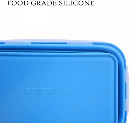 4 Pack Collapsible Silicone Food Containers Storage Lunch Bento Box with Lid BPA Free for Camping, Hiking (Blue, 4PC)