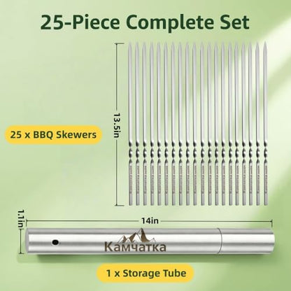 25 Pack Flat Non-Slip Stainless Steel Skewers