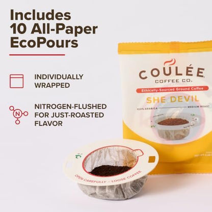 Coulée EcoPour She Devil Arabic Coffee, Medium Roast, Single Serve, 10 Pack