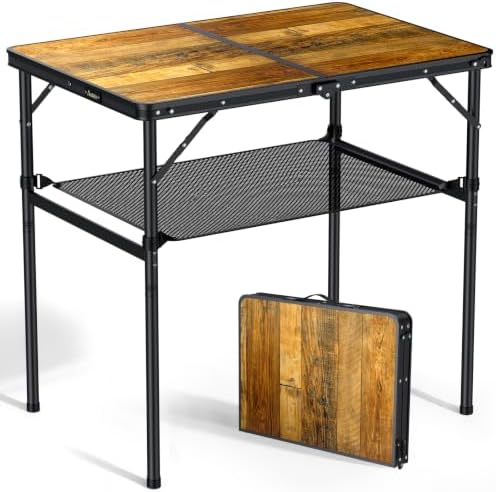 Anbte 3ft Folding Camping Table, 2 Adjustable Height 29.5", Rustic Brown