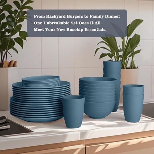 40 PCS Dishes Set for 8, Wheat Straw Dinnerware Set for 8 - Blue