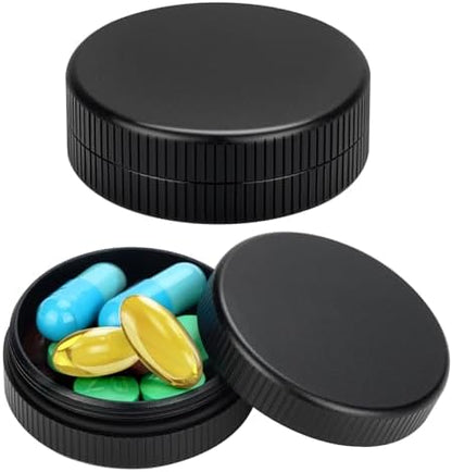 Mini Pill Case, 2Pack Aluminium Medication Organizer Containers for Purse Pocket, Travel Metal Vitamin Holder Box for Daily, Portable Waterproof Small Medicine Caddy for Camping, Working - Black