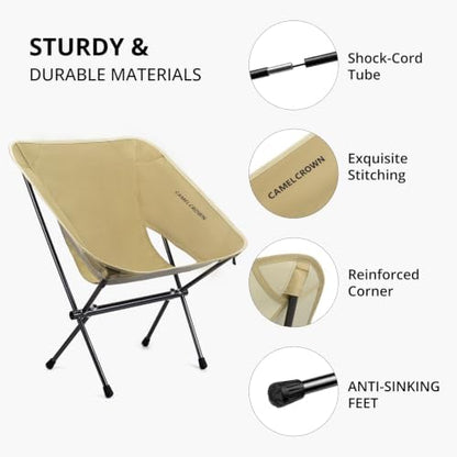 CAMEL CROWN Portable Camping Chair Lightweight Compact Folding Chair Mesh for Outdoor Camp Travel Beach Picnic Festival Hiking Backpacking (Brown, 1 Pack)