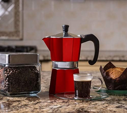 Bellemain Stovetop Espresso Maker, Italian Moka Pot, 3-Cup Red