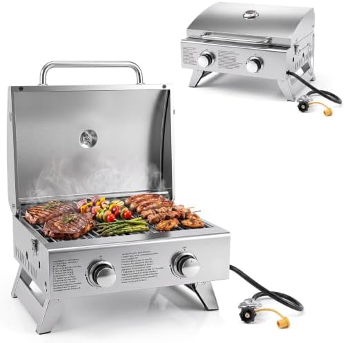 GIANTEX Portable Tabletop Propane Gas Grill with 2 Burners, 20,000 BTU
