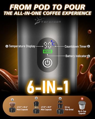 Portable Coffee Maker for Travel, Self-Heating 20 Bar Espresso, LED Display