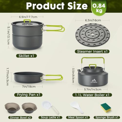 THTYBROS Aluminum Camping Pots Pans Outdoor Steamer 26Pcs Cookware Mess Kit