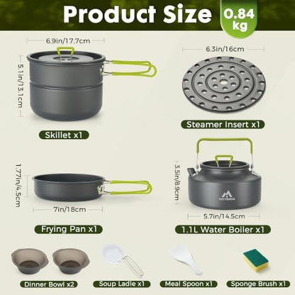 THTYBROS Aluminum Camping Pots Pans Outdoor Steamer 26Pcs Cookware Mess Kit