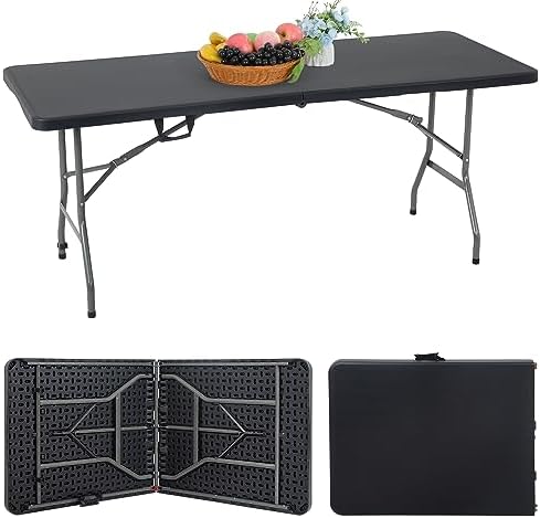 FDW | 6FT Folding Table | Black | Portable Plastic Table