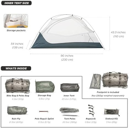 Wander Hawk 1-2 Person Backpacking Tent, Lightweight 1 Person / 2 Person Tent for Bikepacking Backpacking Camping & Hiking