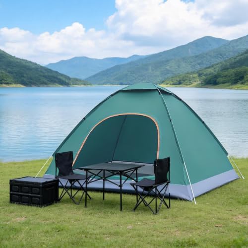 2-3 Person Pop-Up Camping Tent, Instant Setup, Silver-Coated, Single Door + Skylight, Dark Green – for Hiking, Camping, Travel, Outdoor Enthusiasts