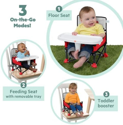 Disney Pixar Cars Pop 'N Sit Portable Booster by Bright Starts, Indoor/Outdoor Use, Floor Seat with Feeding Tray, Red, Unisex, 6 Months - 3 Yrs