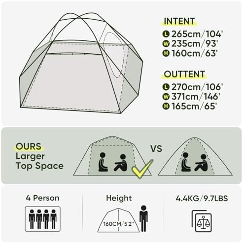 Forceatt Camping Tent 2/3/4 Person, Professional Waterproof & Windproof Lightweight Backpacking Tent Suitable for Outdoor,Hiking,Camping, Mountaineering and Travel