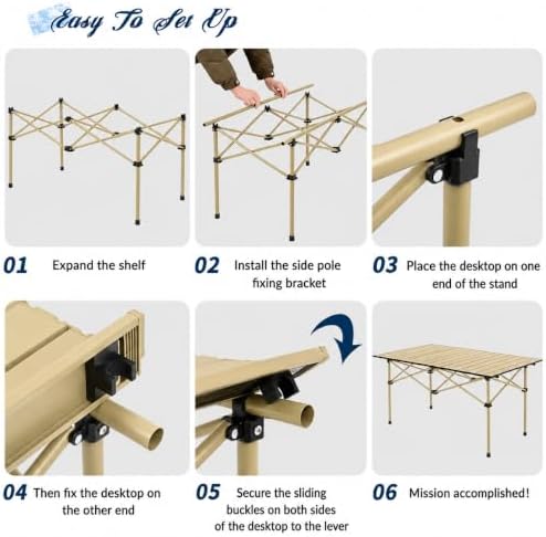 Camping Table with 6 Chairs, Portable Folding Picnic Table Set-Beige