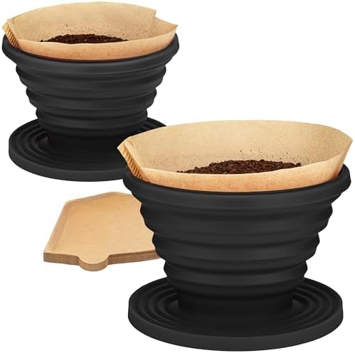COLETTI Sierra Camping Pour Over Coffee Dripper — Collapsible Pour Over Coffee Dripper — Includes Pack of Paper Filters [Black, Pack of 2]
