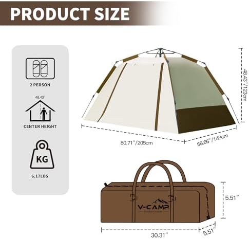 2 Person Instant Pop Up Tent, Camping Tent Easy Setup Integrated Sunshade Awning, Waterproof for Outdoor, Hiking, Beach