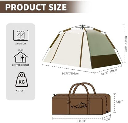 2 Person Instant Pop Up Tent, Camping Tent Easy Setup Integrated Sunshade Awning, Waterproof for Outdoor, Hiking, Beach
