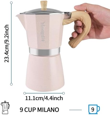 Mongdio Stovetop Espresso Maker Moka Pot, Cuban Coffee Maker Stove top coffee maker Moka Italian Espresso Greca Coffee Maker Brewer Percolator, 9 Espresso Cups, 15 oz - Pink