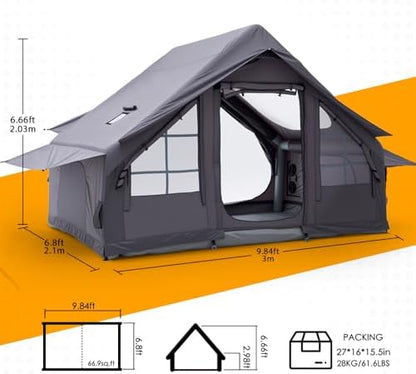 Inflatable Camping Tent with Electric Air Pump - 420D Heavy Duty Oxford - 5 Min Auto-Inflation - Panoramic Stargazing Skylight - 4 Season Luxury Glamping Cabin, 4-10 Person Multiple Sizes