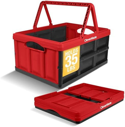 CleverMade Collapsible Shopping Basket, 32L Storage Crate, 1 Pack, Red