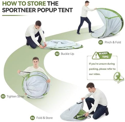 Sportneer Camping Tent: 2 Adults Pop Up Tent with Rain Fly and Carrying Bag - All-Weather Shelter for Camping Backyard Sleepover & Beach, 2 Doors, 3 Top Meshes, Easy Set Up, Size 110''x78''x51''