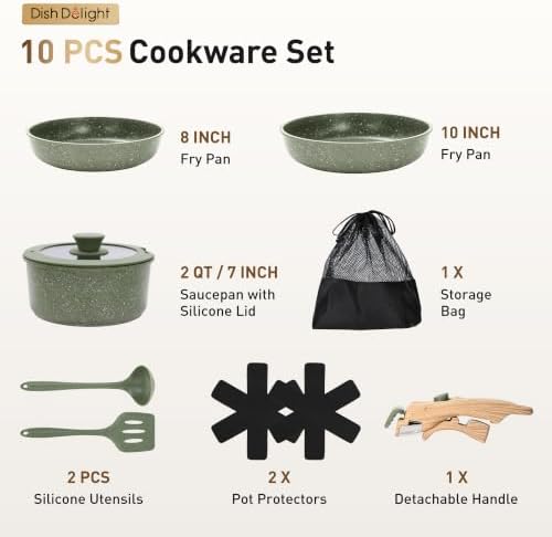 DishDelight Detachable Handle Camping Pots and Pans Set Non Stick