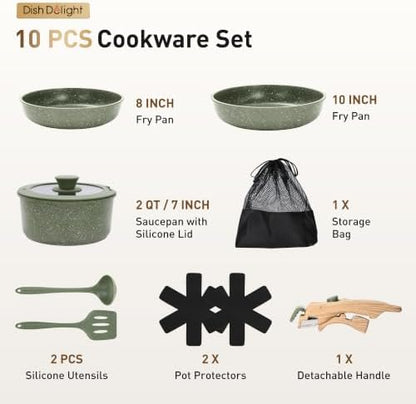 DishDelight Detachable Handle Camping Pots and Pans Set Non Stick
