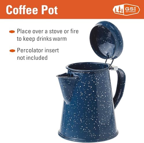 GSI Outdoors Enamel Coffee Pot to Store Hot Coffee, Tea for Camping & Farmhouse - 6 Cup