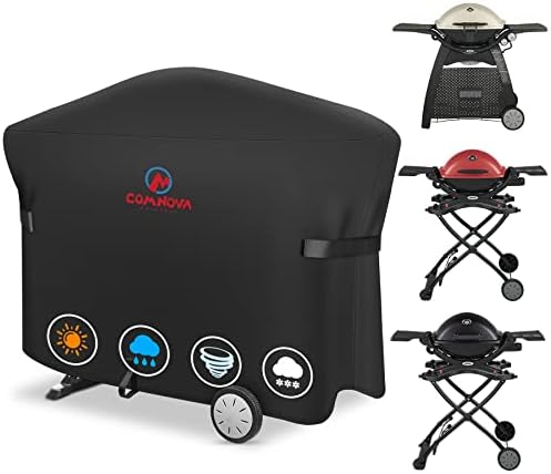 Comnova Grill Cover for Weber Q Grill on Cart - 7112 BBQ Cover for Weber Q3000/Q300/Q2000/Q200 with Portable Stand, 600D Heavy Duty & Waterproof BBQ Cover for Weber Q3200, 3000, 320, 300 and More