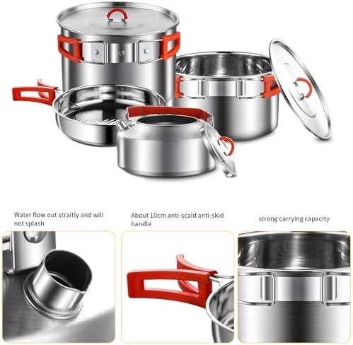 Camping Cooking Set 304 Stainless Steel Camping Pots and Pans Set