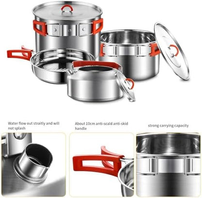 Camping Cooking Set 304 Stainless Steel Camping Pots and Pans Set