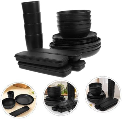 Black Picnic Camping Cutlery Set 4 Sets Reusable PP Xmas