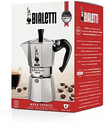 Bialetti Moka Express Iconic Italian Stovetop Espresso Maker (Natural Silver, 6 Cups)