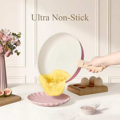 CAROTE 19pcs Pots and Pans Set Non Stick, Detachable Handle Cookware, Pink