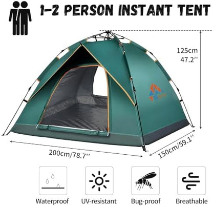 Quick Set Up Waterproof 4-Person Camping Tent with Bug Netting - Instant Pop-Up Tent for Family Camping & Hiking | All-Weather 4-Season Outdoor Shelter
