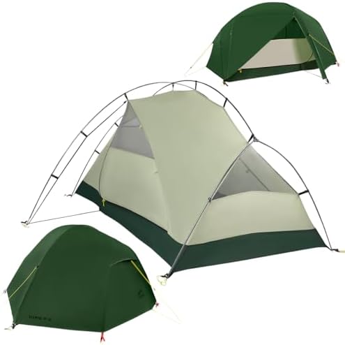 2 Person Lightweight Backpacking Tent,Ultralight Portable 20D Waterproof Nylon Tent for Camping，4.4LB 3 Season Backhiking with 7001 Aluminum Poles and V-Shaped Aluminum Floor Spike