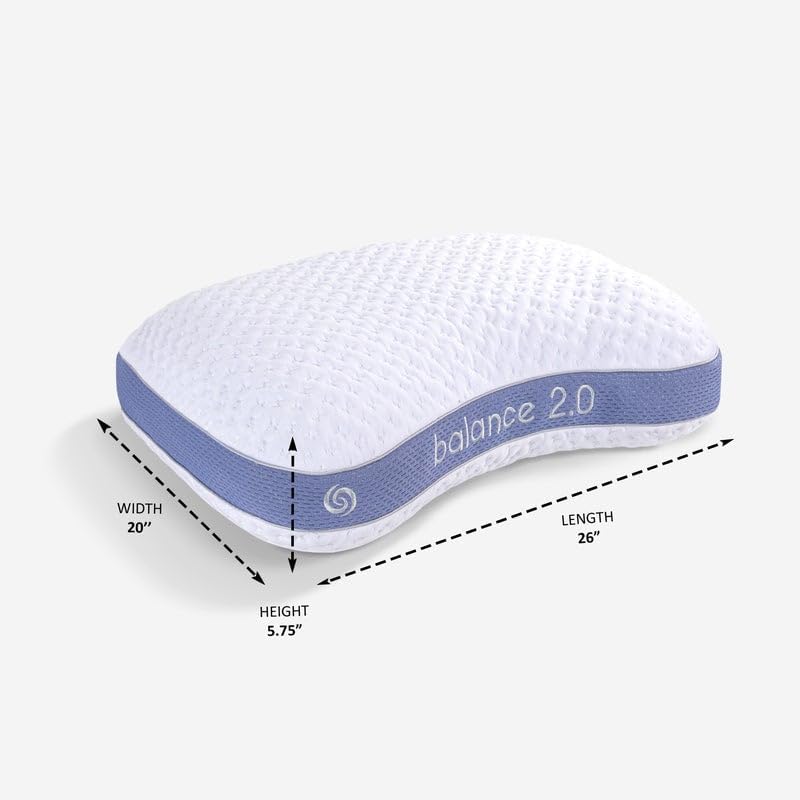 Bedgear Balance Cuddle Curve Performance Pillow - Size 2.0 - Moisture-Wicking Pillow for Side Sleepers - Medium Firmness Bed Pillow- Hypoallergenic, Washable Removable Cover - 20" W x 26" L x 5.75" H