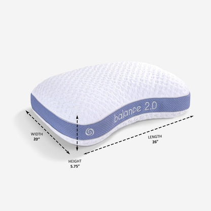 Bedgear Balance Cuddle Curve Performance Pillow - Size 2.0 - Moisture-Wicking Pillow for Side Sleepers - Medium Firmness Bed Pillow- Hypoallergenic, Washable Removable Cover - 20" W x 26" L x 5.75" H