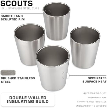 COLETTI Bozeman & Scouts Coffee Set — Percolator Coffee Pot Camping Coffee Maker & Double Wall Stainless Steel Cups — NO Aluminum or Plastic [9 Cup Percolator, 10 oz Cups]