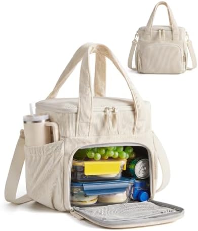 BAGSMART Corduroy Large Lunch Bag Women 14L Double Deck Insulated Lunch Box
