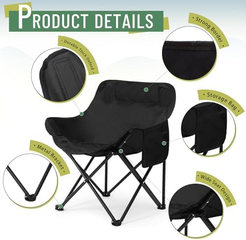 2 Pack Folding Camping Chairs Portable, Black, White, Solid Color
