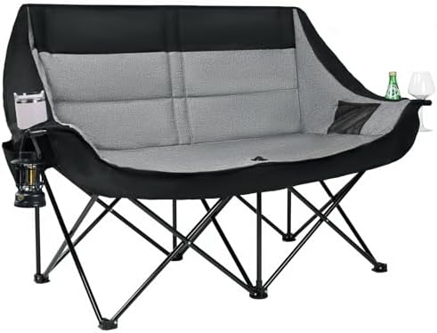 Double Camping Chair 2 Person Loveseat, 800LBS Heavy Duty Chair, Grey