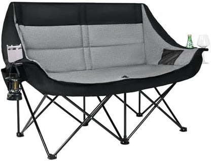 Double Camping Chair 2 Person Loveseat, 800LBS Heavy Duty Chair, Grey